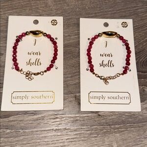 Lot of 2 Simply Southern Magenta Pink Bead Bracelets w/Gold Shells & Clasps
